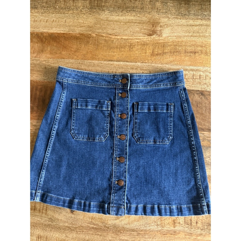 Madewell Stretch Denim A-Line Mini Skirt Womens Size 4 Button Front Pockets